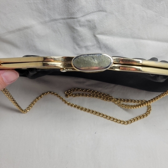 Vintage RARE Black Suede clutch Evening Bag Long Chain Purse box style opening - Picture 3 of 7